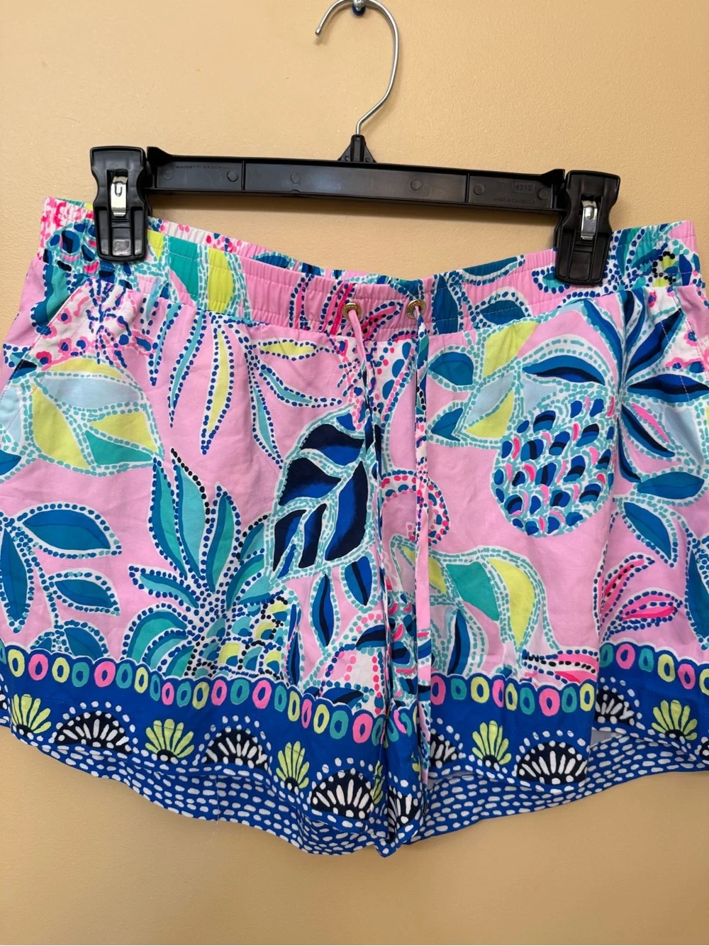 Lilly Pulitzer Pink Tropical Print Drawstring Athletic Shorts